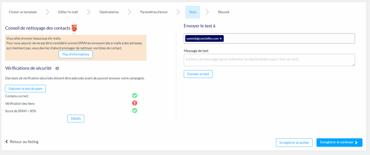 Vérification des emails avant envoi